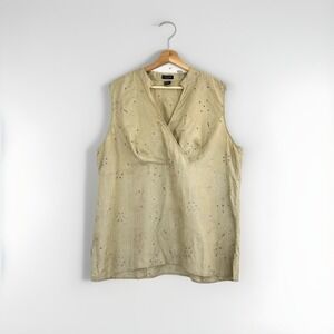 e-col-o-gie Ecologie Top Linen Eyelet Beige Neutral Sleeveless Plus Sz 2X V Neck